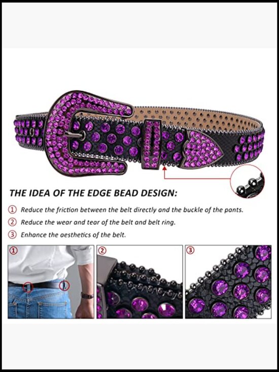Rhinestone Studded PU Leather Belt with Buckle main image 7